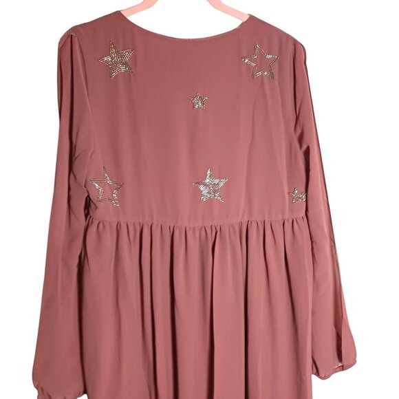NEW Chaser Beaded Star Long Slit Sleeve Maxi Dress in Rosebud/Dusty Rose, Size M - Picture 8 of 15